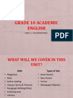 Grade 10 Academic English: Unit 1: Foundations