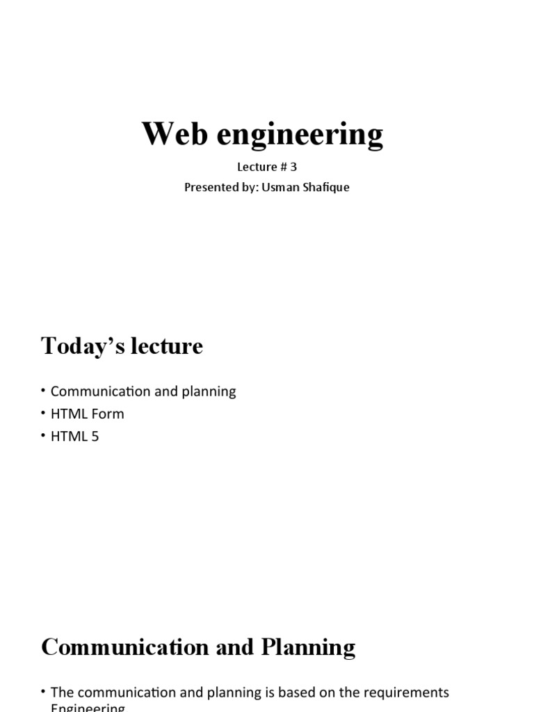 Web Engineering: Lecture # 3 Presented By: Usman Shafique | PDF | Html5 ...