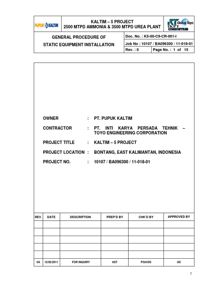 Static Equipment Installation Procedure | PDF | Structural Steel | Concrete