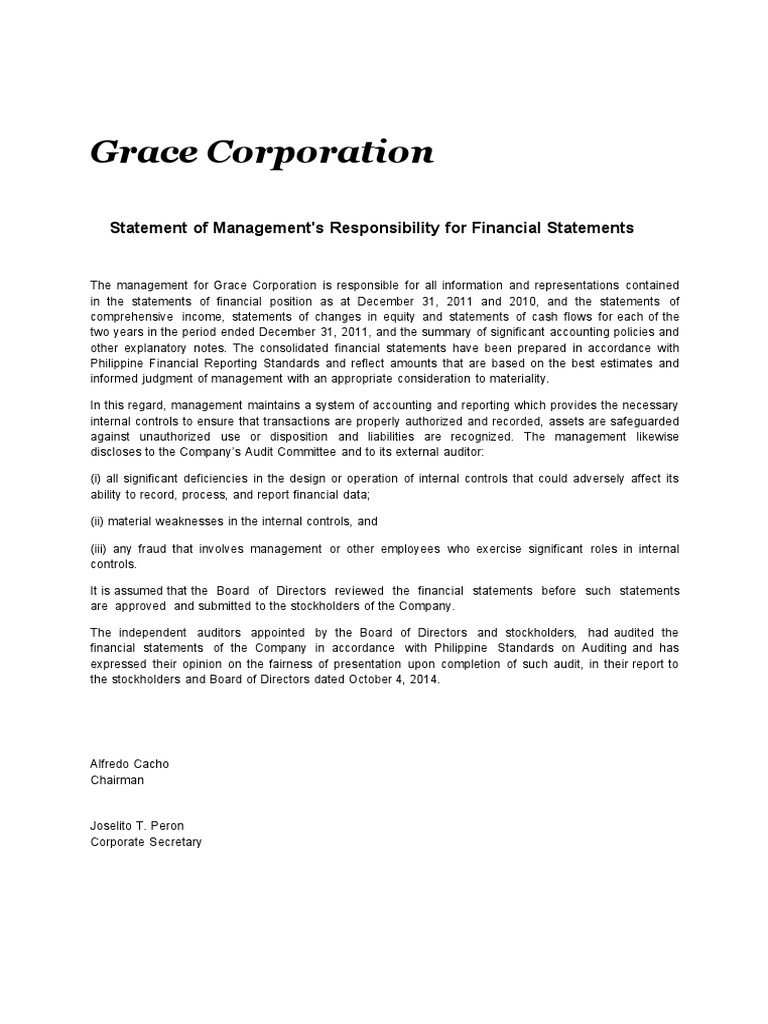 Grace Corporation Financial Statements 2011 | PDF | Audit | Financial ...