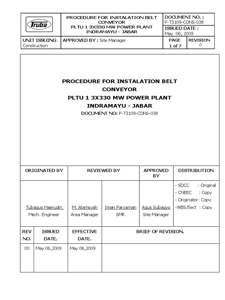 Belt CONVEYOR Procedure PDF Sheet Metal Pallet