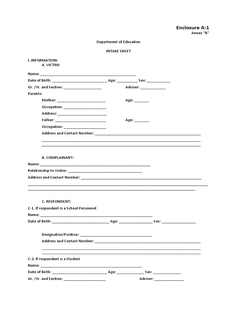 DepEd Child Protection Intake Sheet | PDF | Misconduct | Social ...