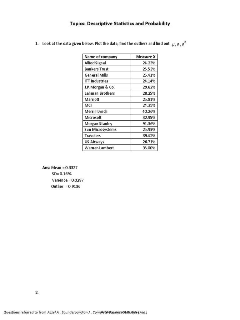 Set+1 Descriptive+Statistics+Probability+ | PDF | Statistical Analysis ...