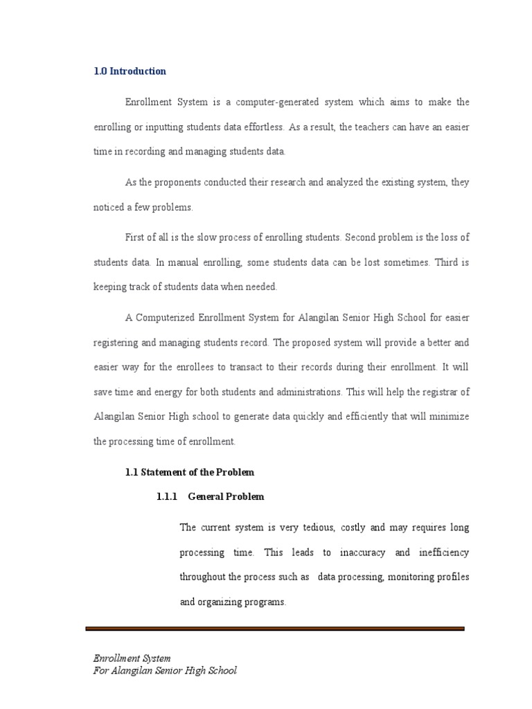 Computerized Enrollment System for Alangilan SHS | PDF | Data ...