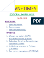 16 April Dawn, The News, Tribune & Times Editorials+Opinions With Urdu Translation