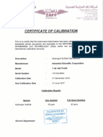 Calibation Certificate For Hydrogen Sulfide Gas Monitor - Zaff International