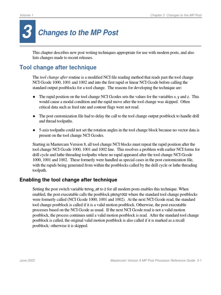 103 Changes To The MP Post | PDF | Machine Tool | Subroutine