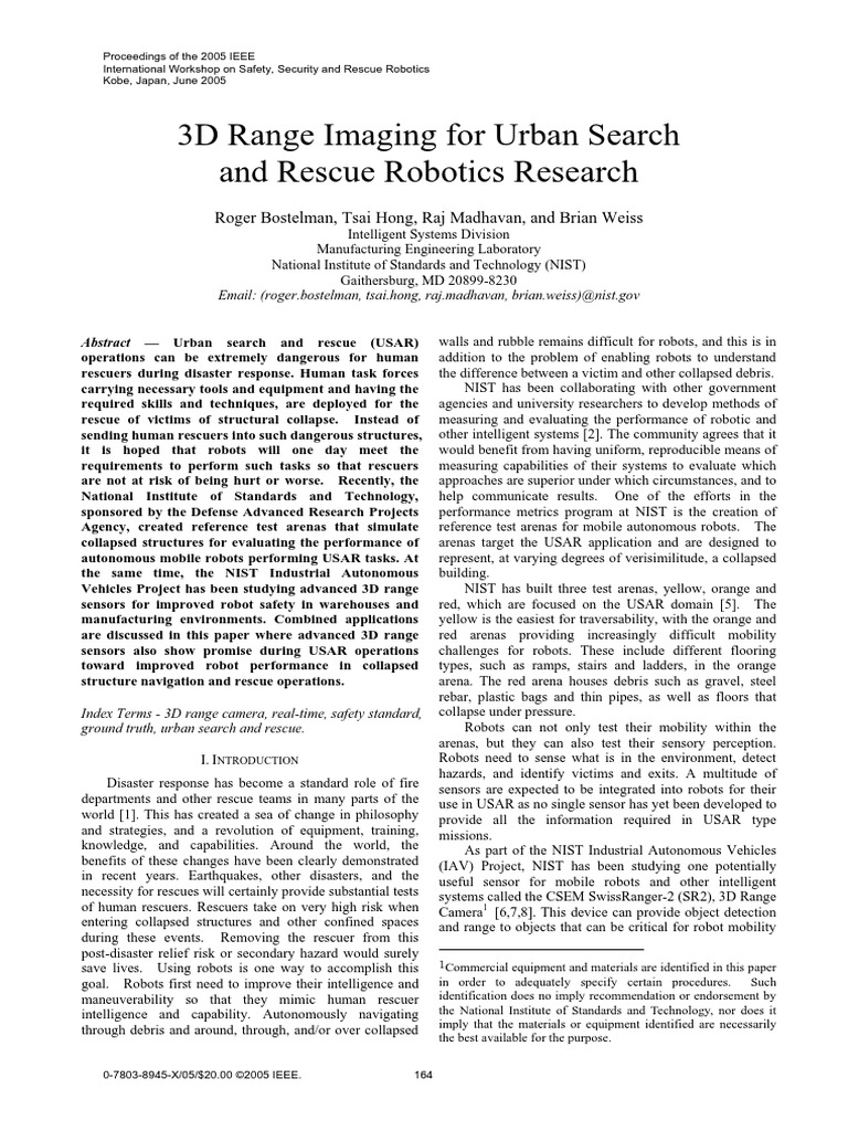 3D Range Imaging For Urban Search and Rescue Robotics Research | PDF ...