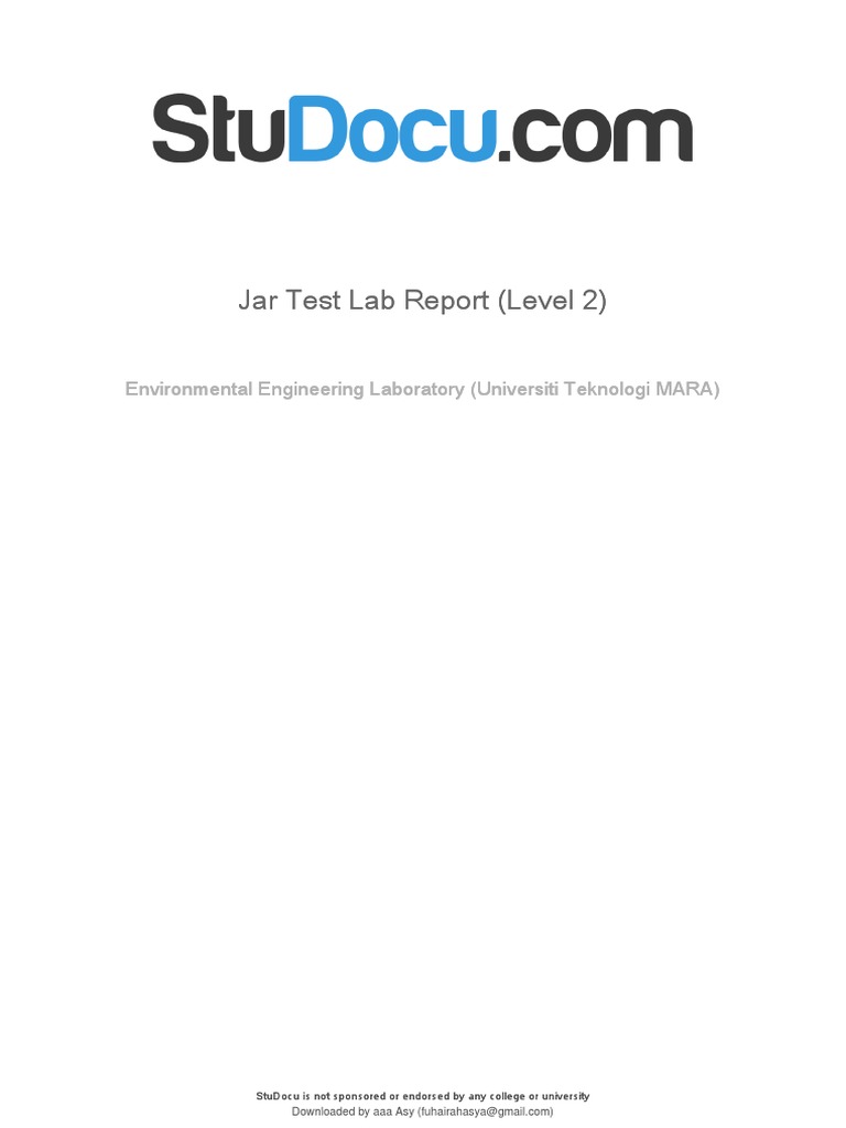Jar Test Lab Report Level 2 PDF Water Purification Water Quality