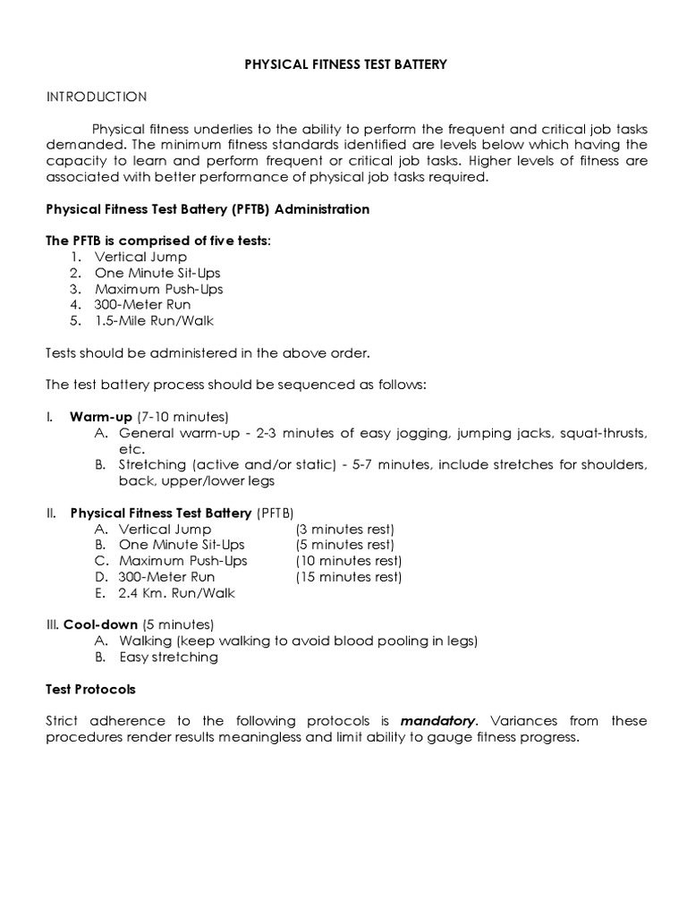 Physical Fitness Test Battery Overview | PDF | Management Of Obesity | Human Anatomy