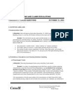 Nutrition Labelling and Claims Regulations Frequently Asked Questions OCTOBER 15, 2003