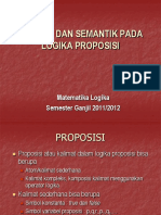 SINTAKS DAN SEMANTIK PADA LOGIKA PROPOSISI. Matematika Logika Semester Ganjil 2011 - 2012