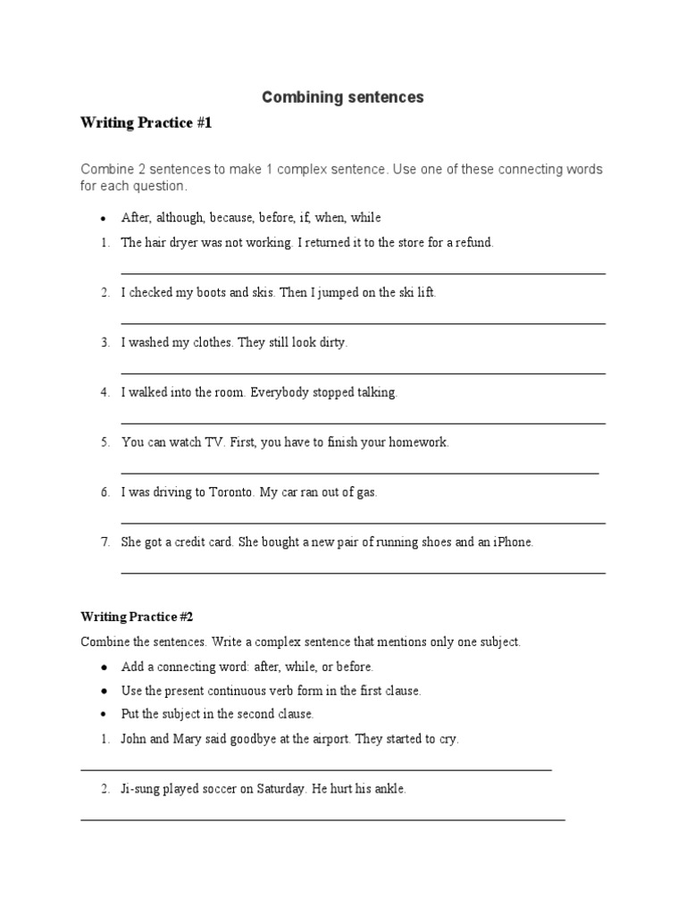 Sentence Combining Practice Exercises | PDF