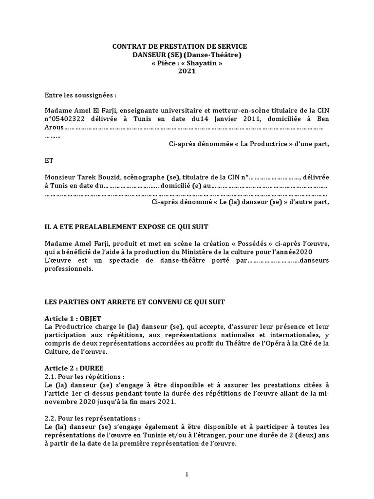 Contrat de Prestation Danse-Théâtre | PDF | Droit