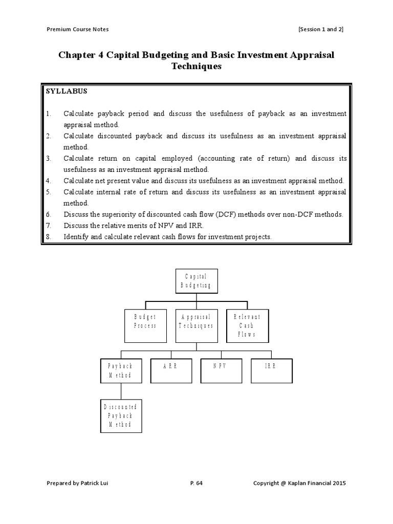 Chapter 4 Capital Budgeting and Basic Investment Appraisal Techniques ...