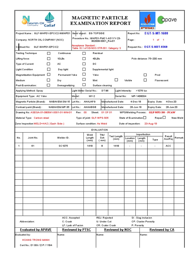 Magnetic Particle Examination Report | PDF | Welding | Construction