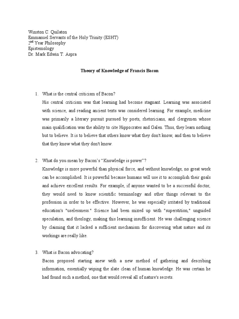 Theory of Knowledge of Francis Bacon PDF Inductive Reasoning