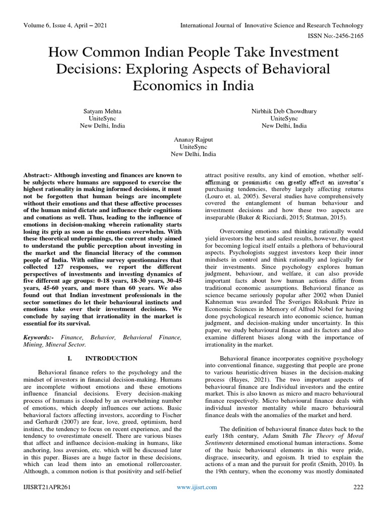 Indian Investment Decisions and Emotions | PDF | Behavioral Economics ...