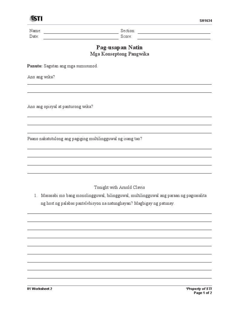 01 Worksheet 2 | PDF