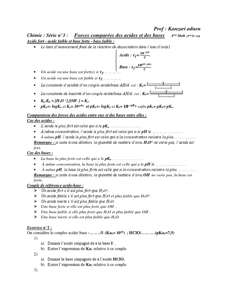 Forces des Acides et Bases en Chimie | PDF | Ph | Constante d'acidité