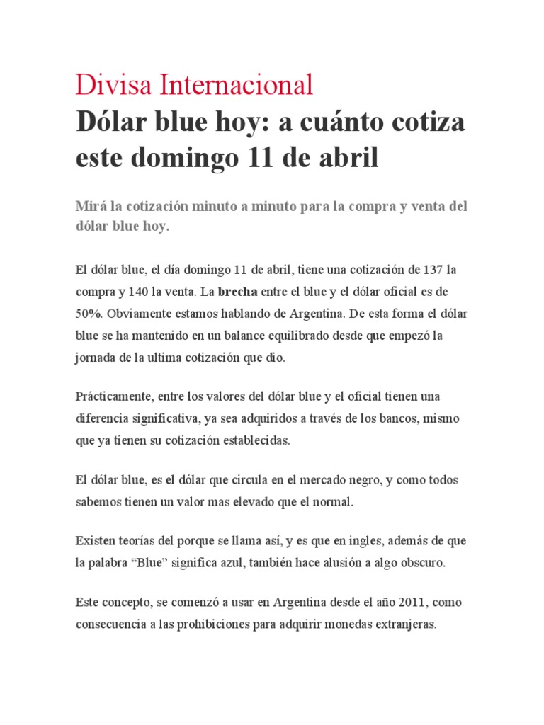 Cotizacion Del Dolar Blue Hoy Minuto A Minuto