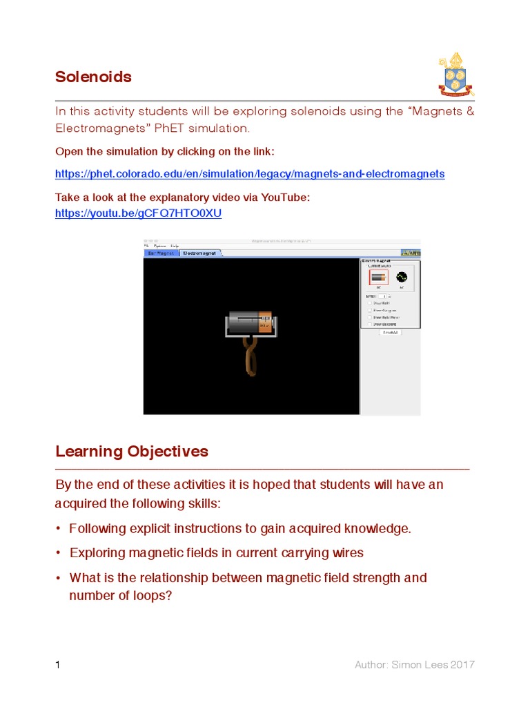 PhET Solenoids PDF PDF Field Compass