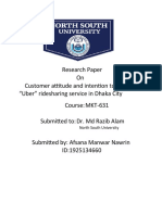 Research Paper On Customer Attitude and Intention Towards "Uber" Ridesharing Service in Dhaka City Course: MKT-631 Submitted To: Dr. MD Razib Alam