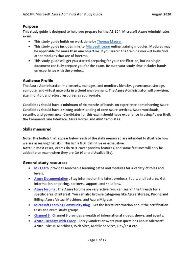 AZ-104 Study Guide by Thomas Maurer | PDF | Microsoft Azure | Active ...