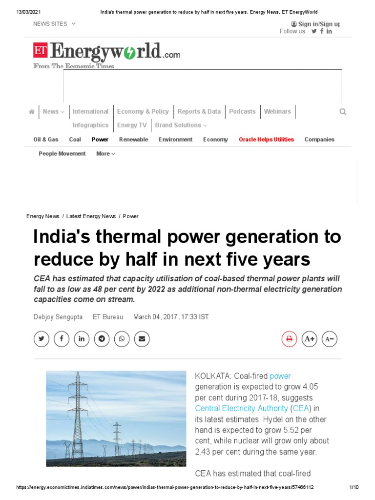India's Thermal Power Generation To Reduce by Half in Next Five Years ...