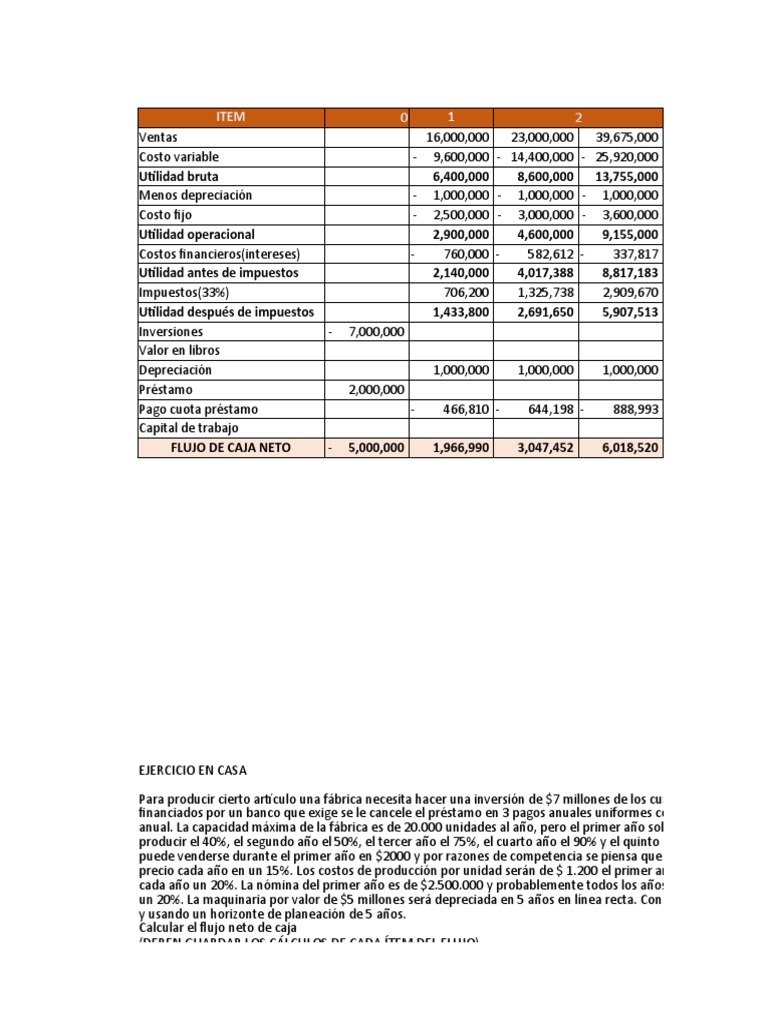 Ejercicio Flujo de Caja Neto | PDF | Depreciación | Hoja de balance