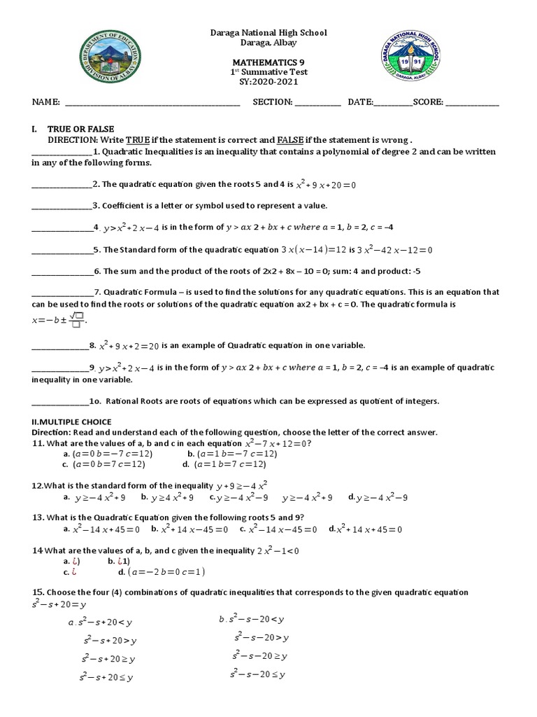 Ii - Multiple Choice Direction: Read and Understand Each of The ...