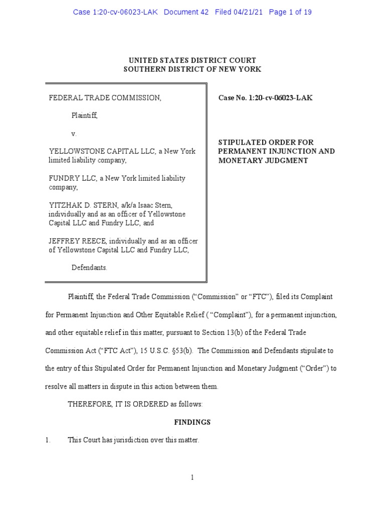 United States District Court Southern District of New York Case No. 1: ...