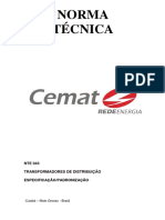 Norma Técnica Nte 043 Transformadores de Distribuição Especificação_padronização. Cuiabá Mato Grosso - Brasil