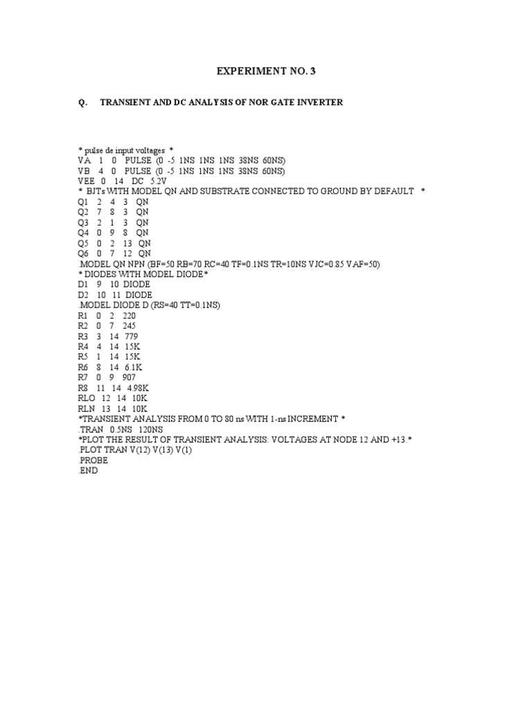 NOR Gate Inverter Transient Analysis | PDF | Technology & Engineering