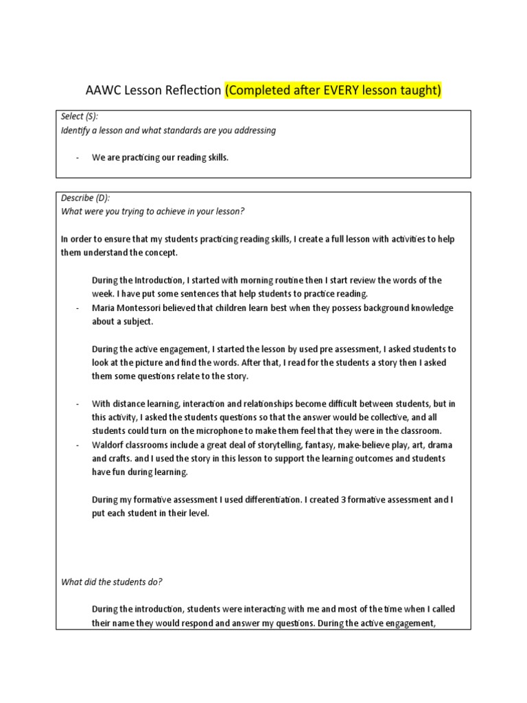 Lesson Reflection on Student Engagement | PDF | Educational Assessment ...