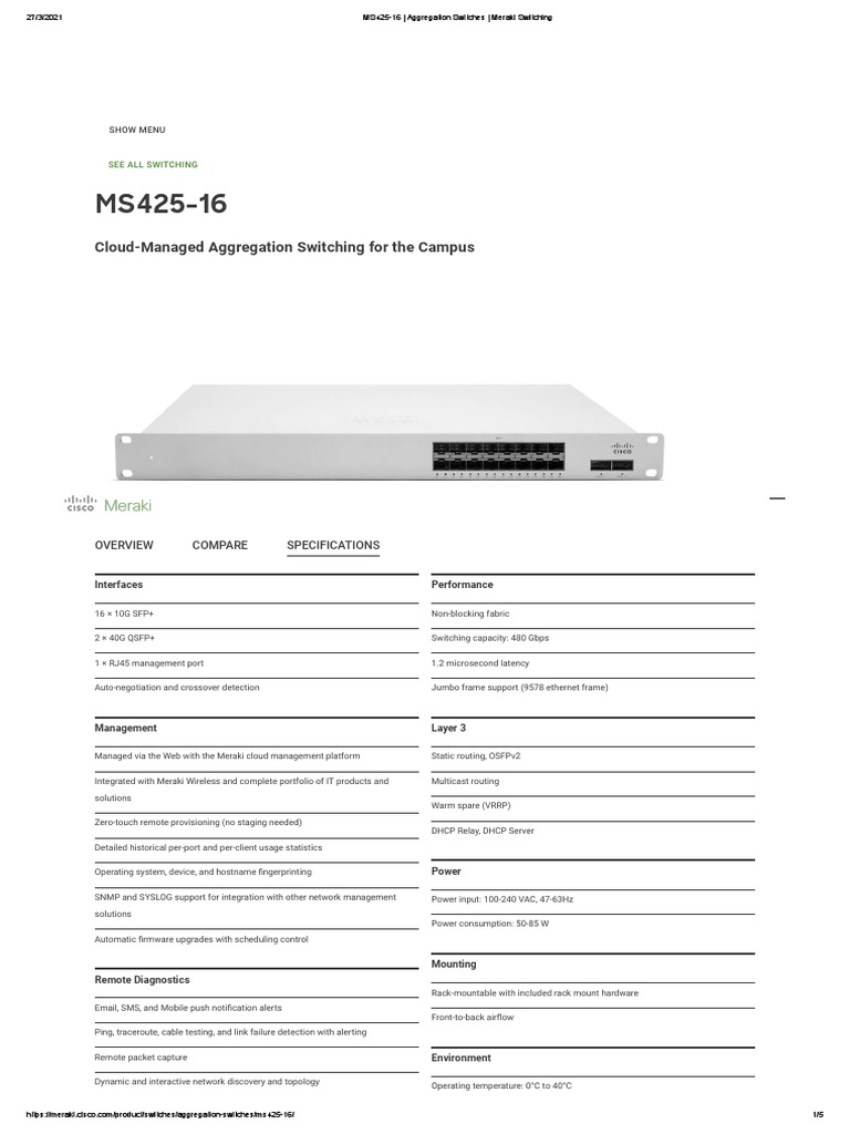 Manual Meraki Datos Tecnicos MS42516HW PDF Network Switch
