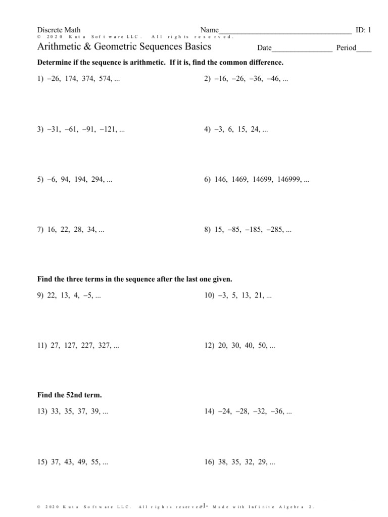 Arithmetic & Geometric Sequences Basics CW | PDF | Numbers | Arithmetic