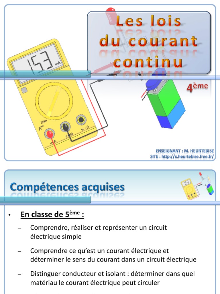 L intensité Du Courant électrique 4ème Exercice En Ligne Courant Electrique Continu | PDF | Tension électrique | Électricité