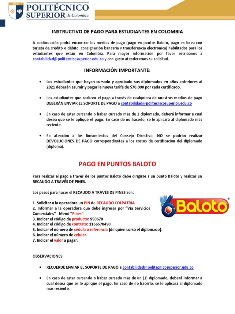 Instructivo de Pago para Estudiantes Colombianos | PDF | Tarjeta de ...