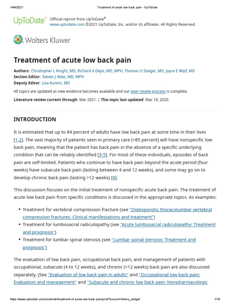 Treatment Of Acute Low Back Pain Uptodate Pdf Low Back Pain