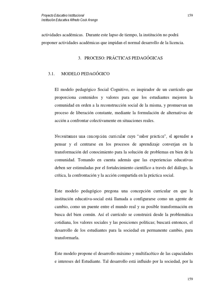 Modelo Pedagógico Social Cognitivo IEACA - 2016 | PDF | Plan de ...