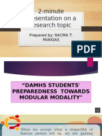 2-Minute Presentation On A Research Topic: Prepared By: RACMA T. Panigas
