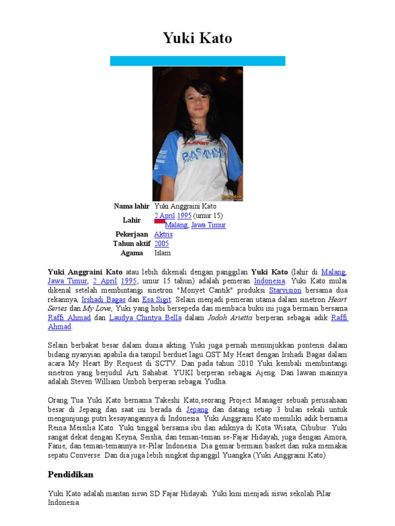 Profil Yuki Kato: Aktris Muda Indonesia | PDF, image size:768x1024