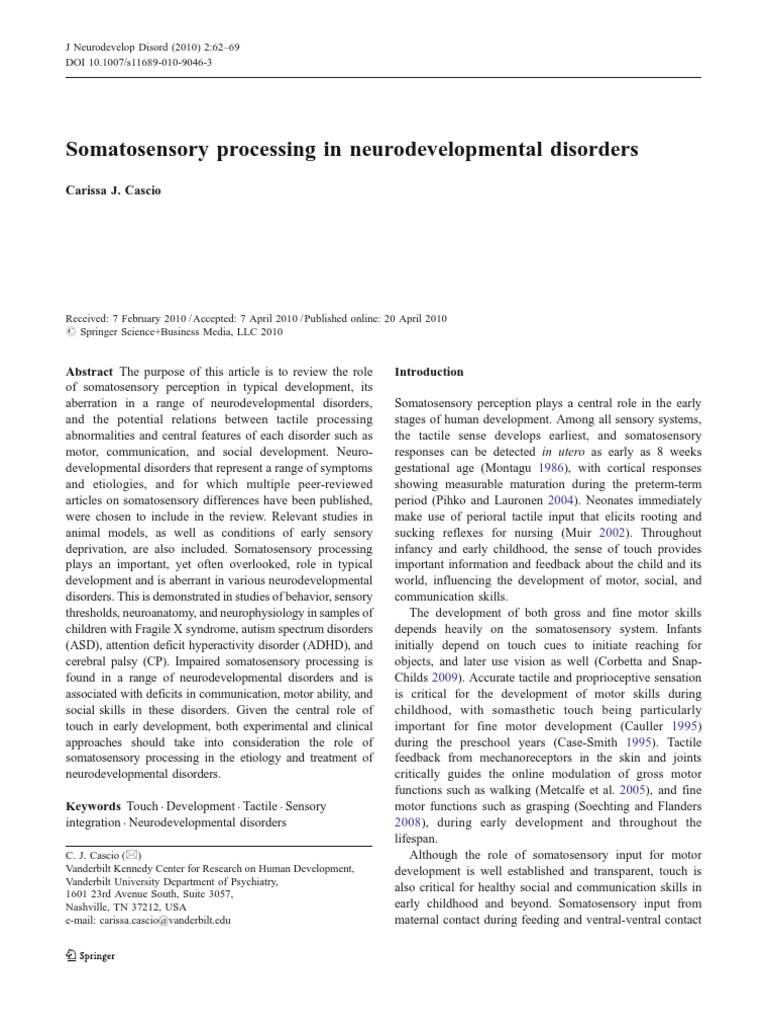 Somatosensory Processing in NDDs | PDF | Somatosensory System | Sensory ...