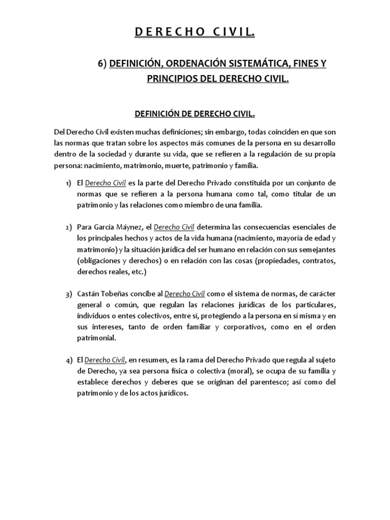 Funciones y Principios del Derecho Civil | PDF | Derecho Civil (Common ...