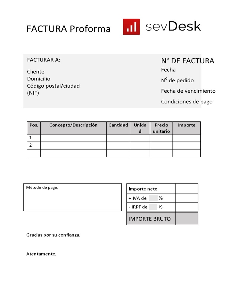 Modelo Factura Con Irpf Factura Proforma Modelo | PDF