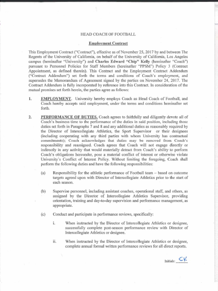 UCLA UA Deal and Chip Kelly Contracts | PDF