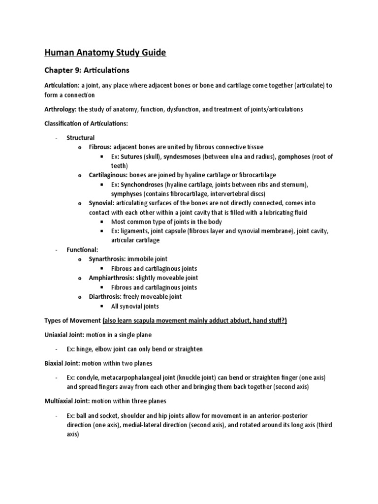 Human Anatomy Study Guide: Chapter 9: Articulations | PDF | Joint | Knee