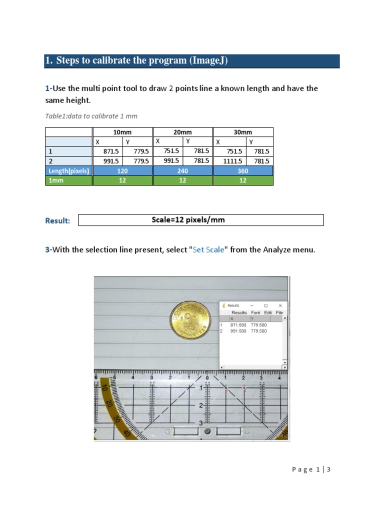 Steps To Calibrate The Program (Imagej) PDF Geometric Measurement