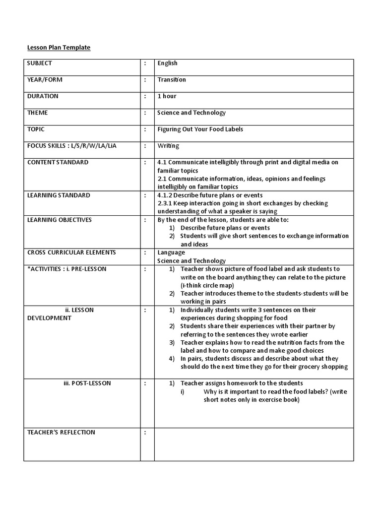 Transition Lesson: Food Label Literacy | PDF | Lesson Plan | Pedagogy